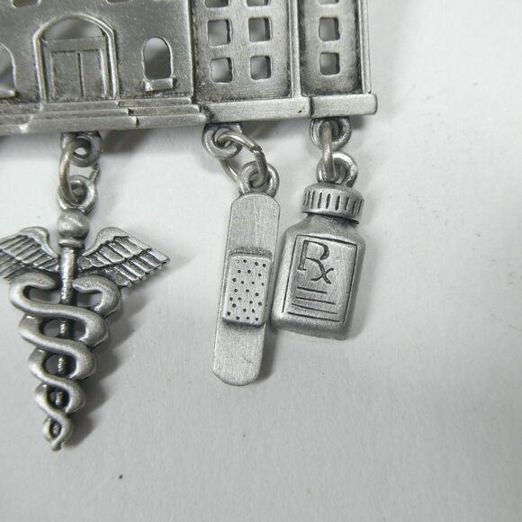 JJ Hospital Pin Pewter Doctor Nurse Medical Dangle Charms Vintage Jonette - Picture 3 of 8